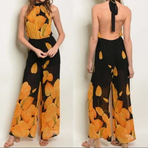 Chiffon Halter Top Jumpsuit - Picture 3 of 5